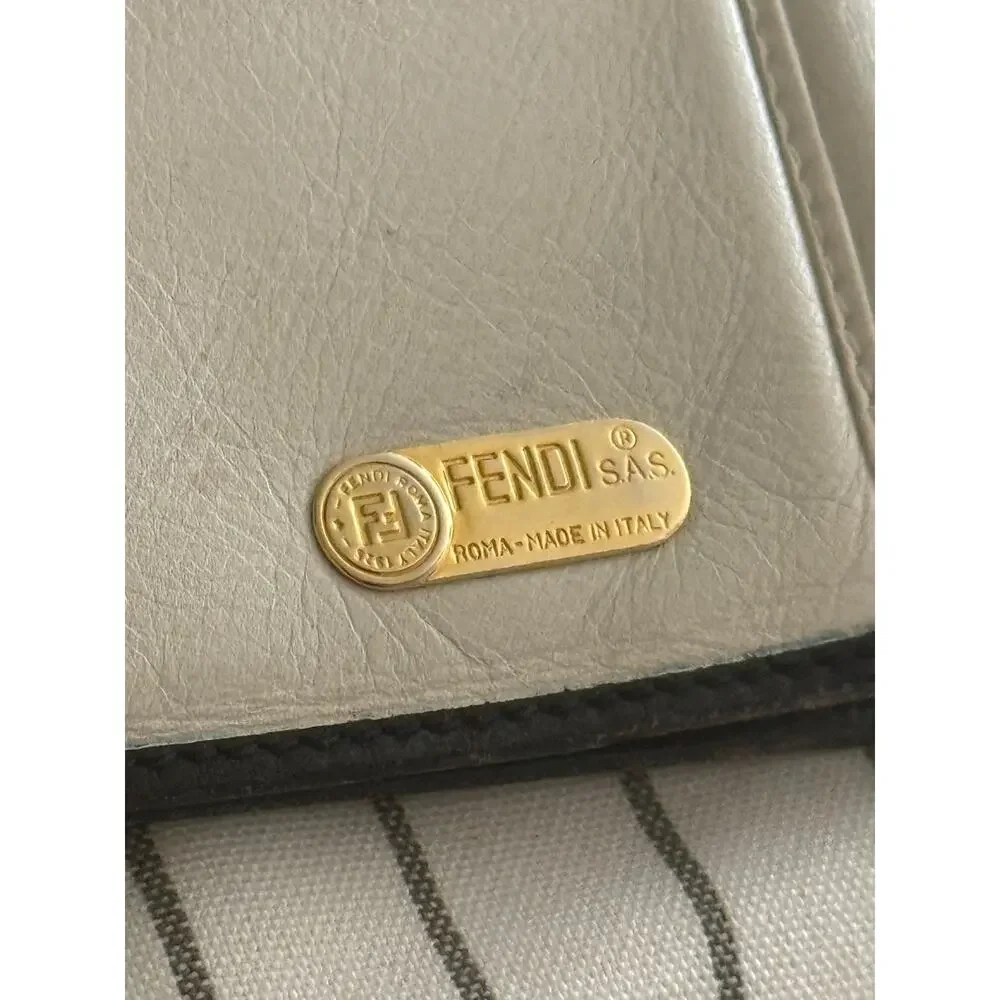 Vintage 1980’s Fendi Folding Leather Wallet White Black Italian SAS
